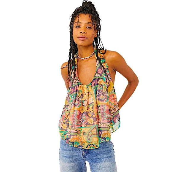 Free People Tops - Free People Colorful Paisley Halter Blouse